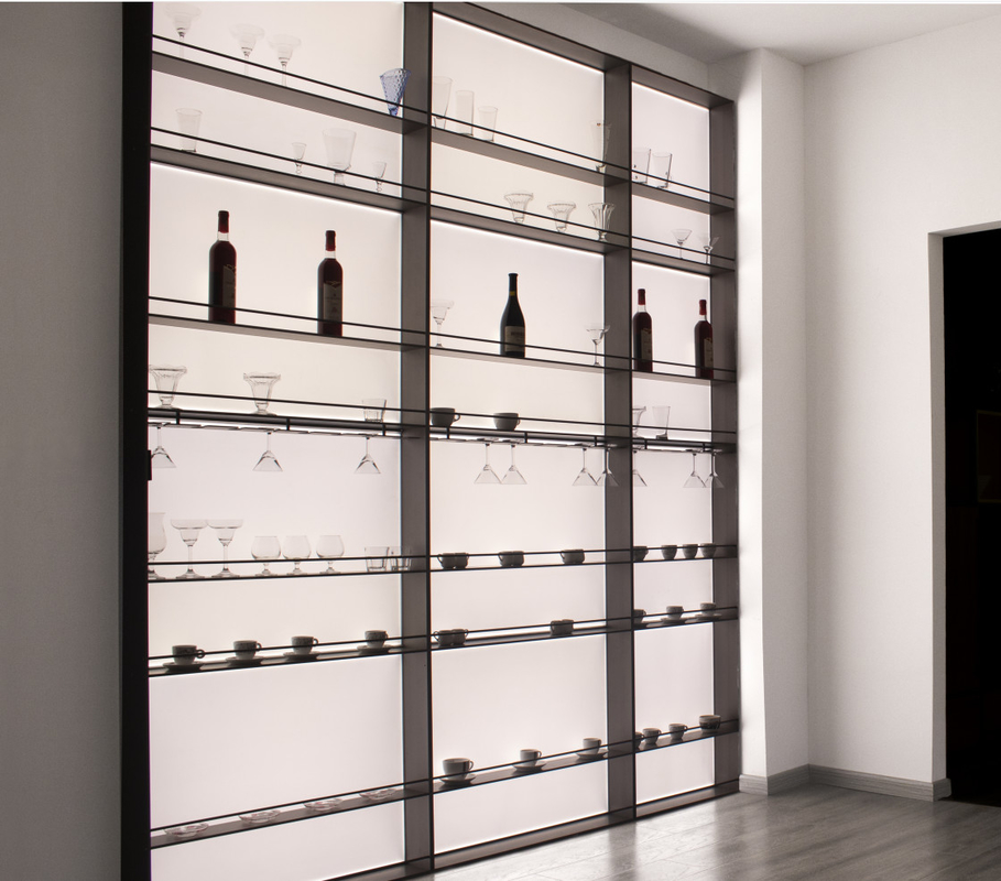 Mobiliário Led Light Alumínio Prateleiras Mural Montado Pendente Parede Prateleira de Vinho Para Casa