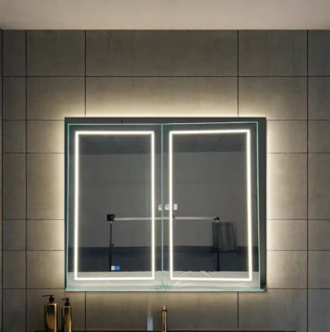 Fábrica por atacado Elegante Gabinete Chuveiro Espelho iluminado Largo Banheiro Smart LED Espelho Gabinete Alumínio Espelho