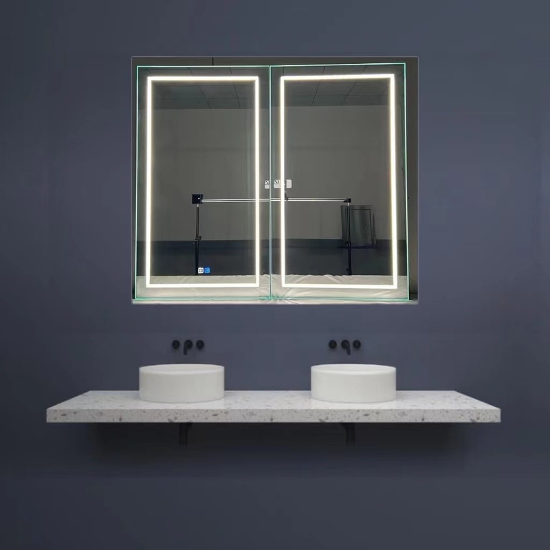 Fábrica por atacado Elegante Gabinete Chuveiro Espelho iluminado Largo Banheiro Smart LED Espelho Gabinete Alumínio Espelho