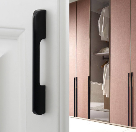 Fábrica direta moderna simples alucinação porta alça americano preto guarda-roupa armário armário alongar porta do armário puxa