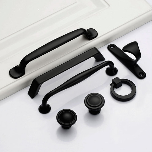 Móveis sólidos de buraco único acessórios de hardware porta de gaveta de porta de gaveta americana preto armário puxa