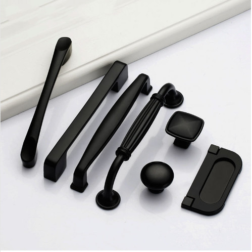 Móveis sólidos de buraco único acessórios de hardware porta de gaveta de porta de gaveta americana preto armário puxa