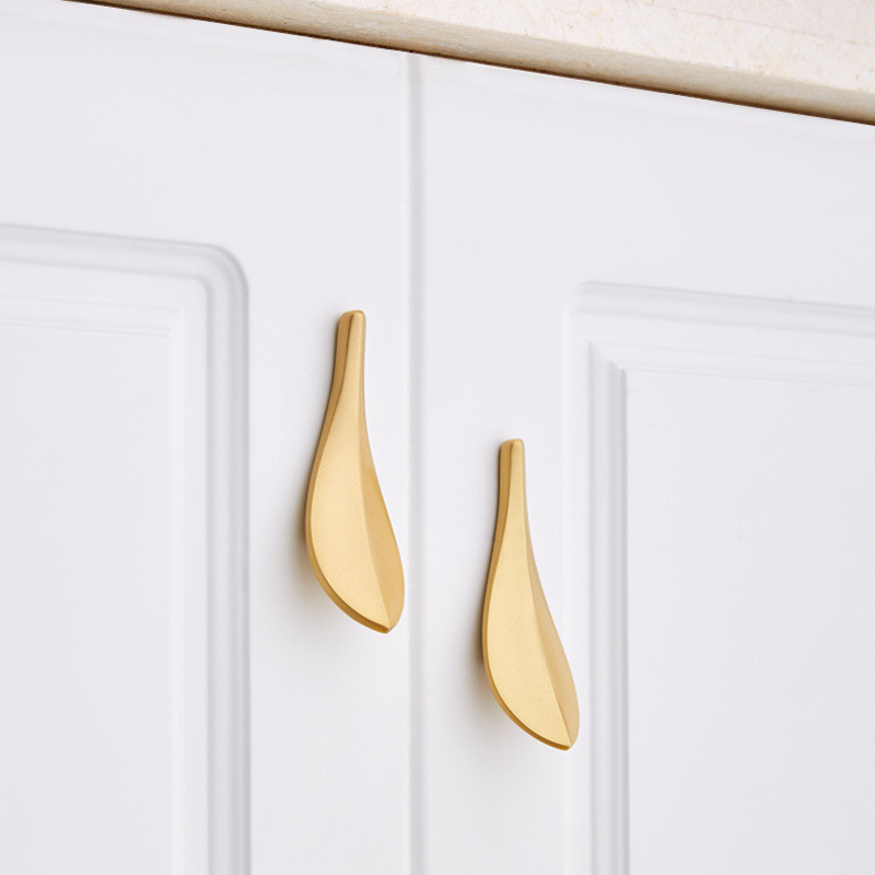 Nordic Brass Glod Leaves Cabinet Door Wardrobe Handle 2pares Muralha Handle Knob Double Hole Fixado Equipado com parafuso