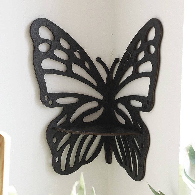 Prateleira de canto de borboleta de madeira Prateleira criativa Decorações de parede Porta-velas para decoração de casa