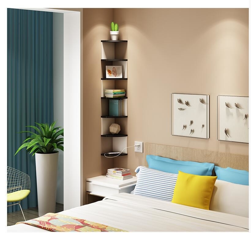 Moderno estilo 5 camadas de madeira de canto decorativo estante de livros parede