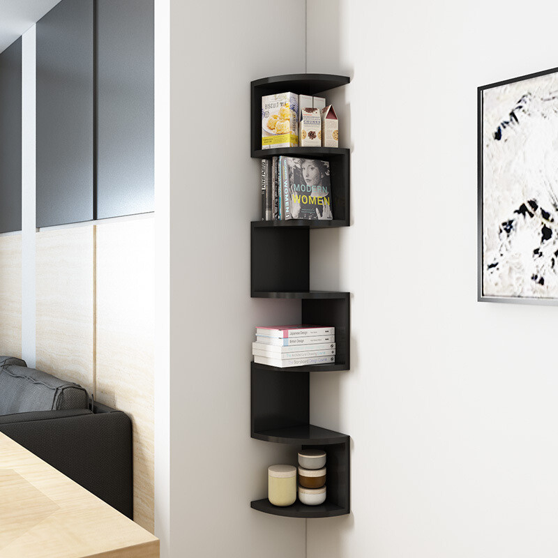 Moderno estilo 5 camadas de madeira de canto decorativo estante de livros parede